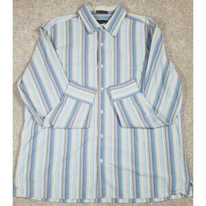 Metropolitan by Lord & Taylor Long Sleeve Button Up Blue Striped Shirt Men's XXL